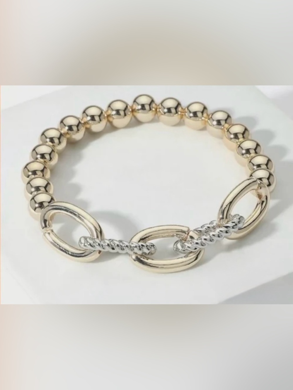 Two-Tone Gold Beaded Link Bracelet